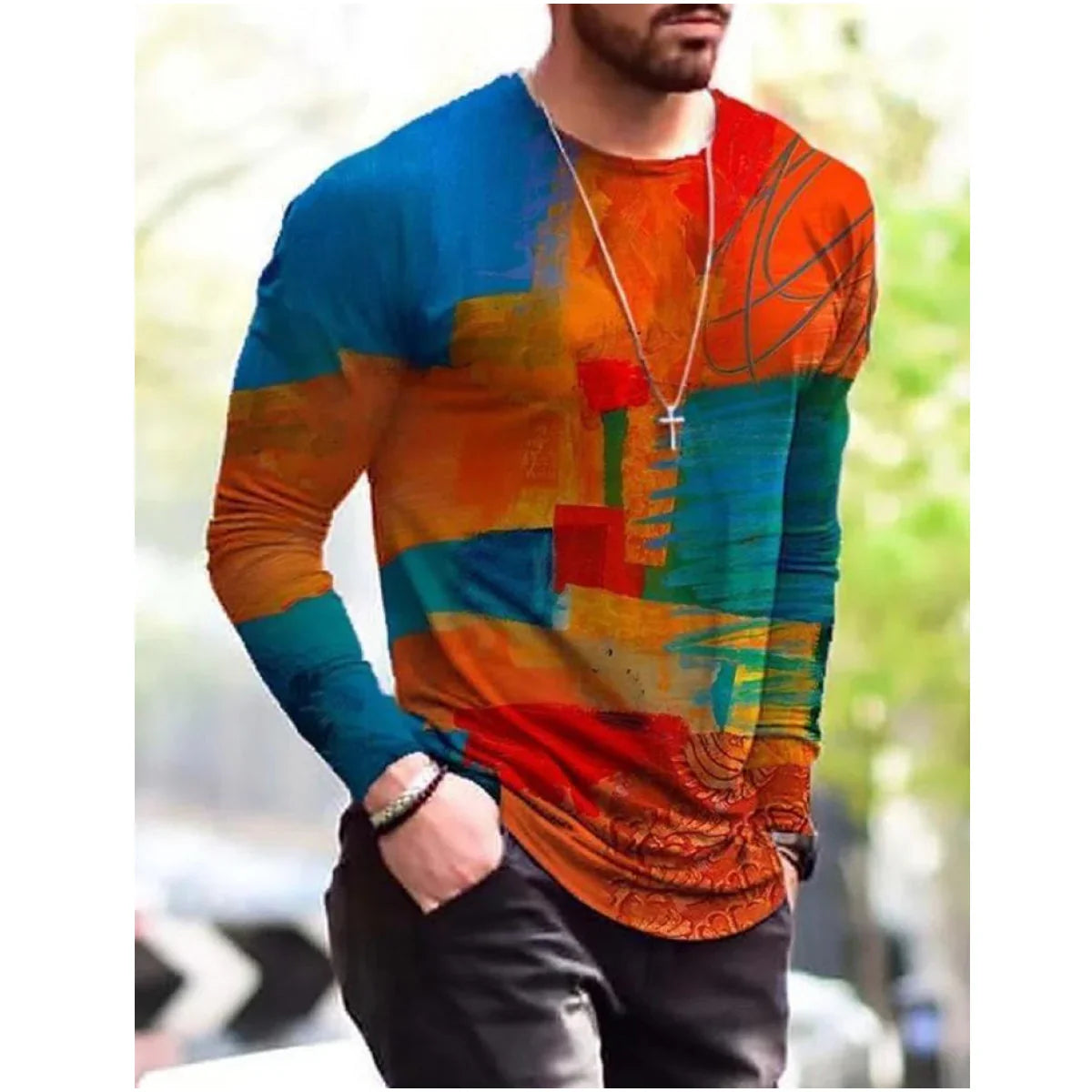 Men's Art Print Long Sleeve Casual T-Shirt