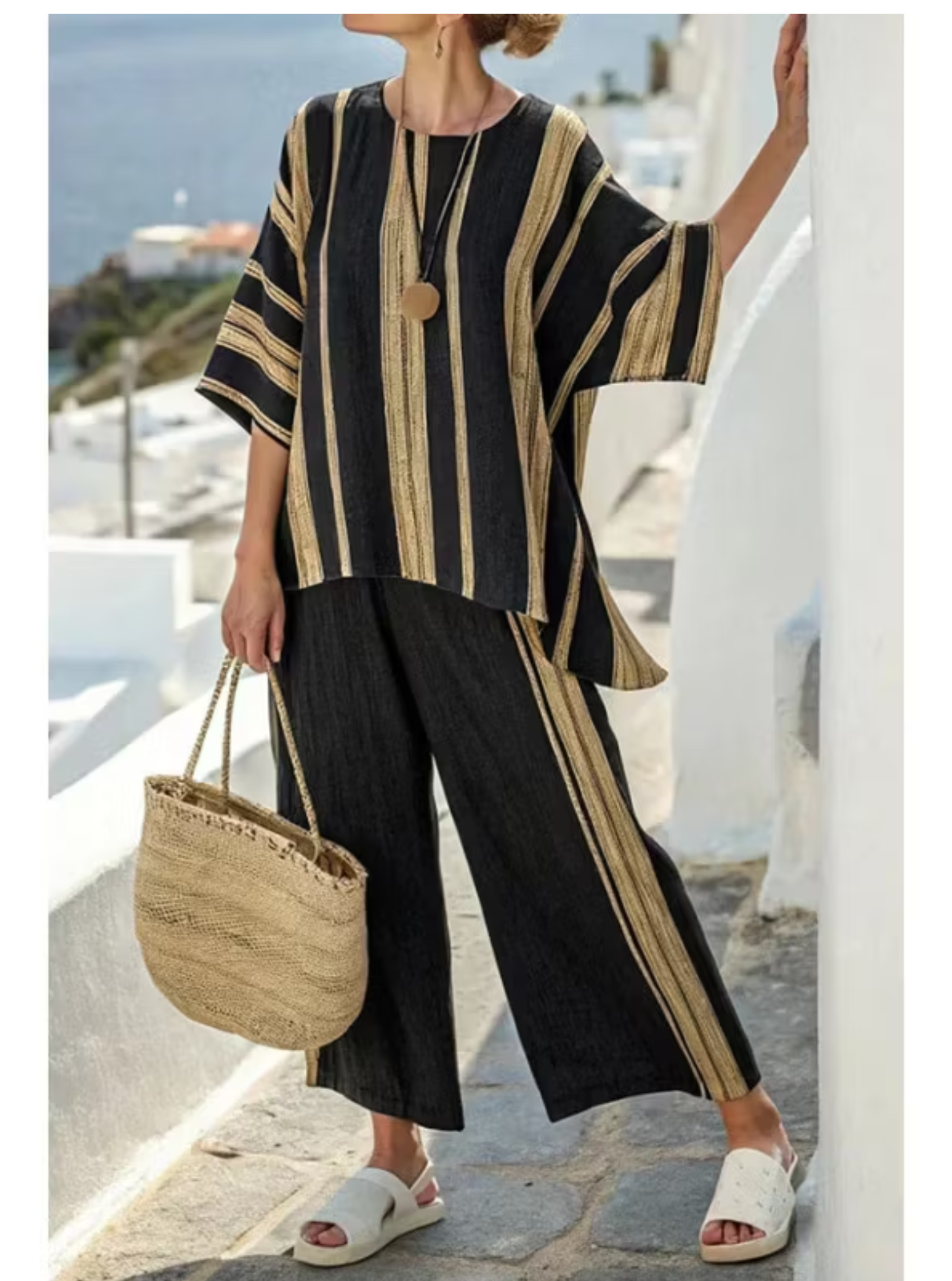 Women's Striped Linen Blend Two-Piece Co-ord Set