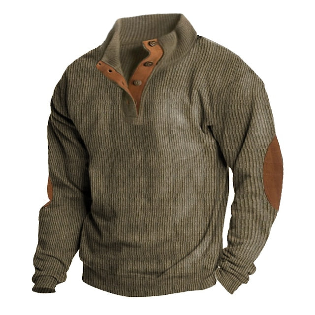 Men's Sweatshirt Corduroy Pullover Apricot Black Blue Brown Khaki Standing Collar Color Block Patchwork Tactical Sports & Outdoor Casual Corduroy Streetwear Casual Athletic Spring & Summer Clothing