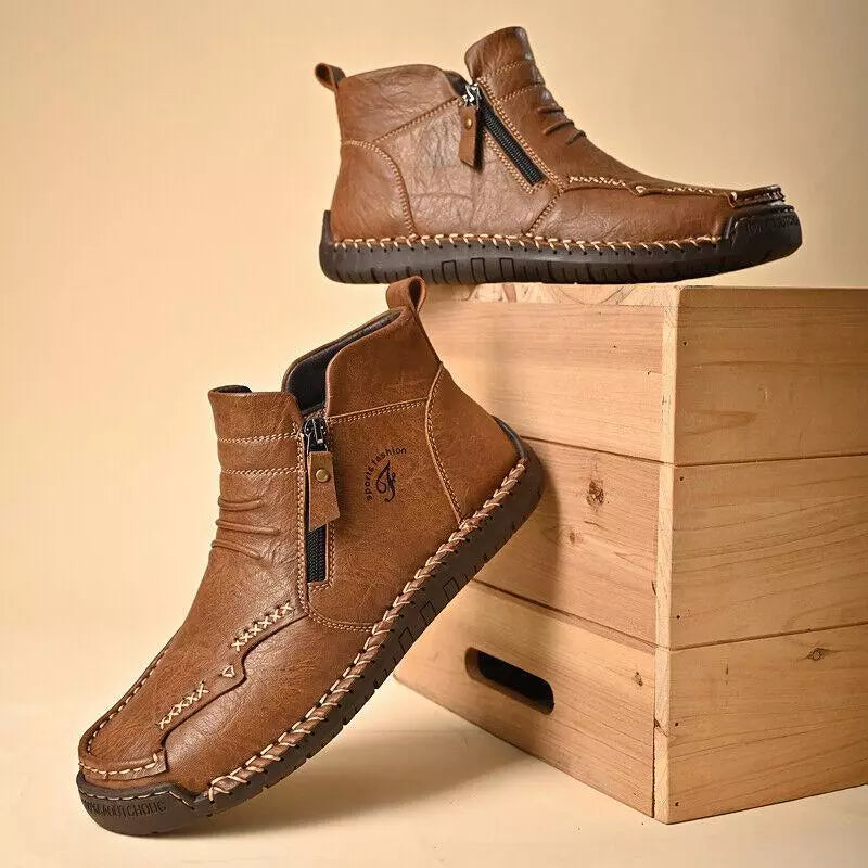 Men's Hand-sewn Cowhide Boots Comfortable Waterproof And Non-slip
