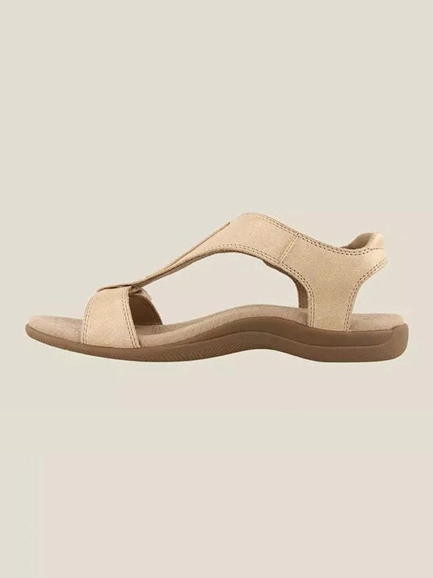 Women's Adjustable Leather Retro Solid Color Casual Portable Sandals