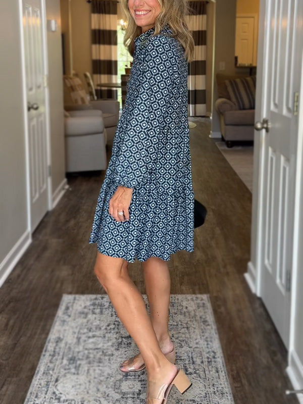 Women's V Neck Vintage Printed Dress