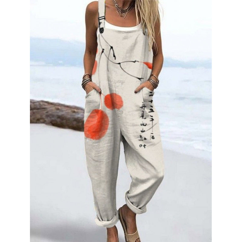 Printed Loose Overalls | Women's Casual Sleeveless Jumpsuit
