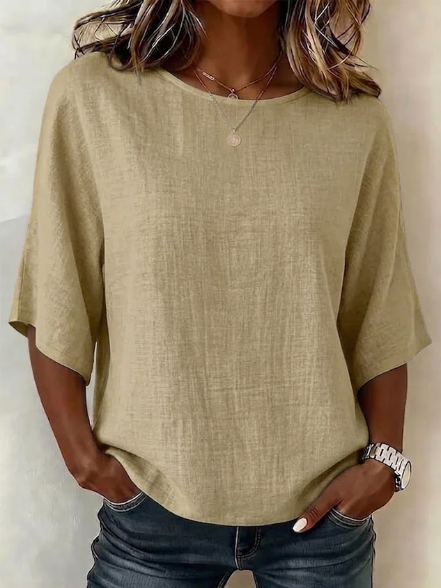 Women's Half Sleeve Blouse Summer White Plain Printing Crew Neck Daily Going Out Vintage Top