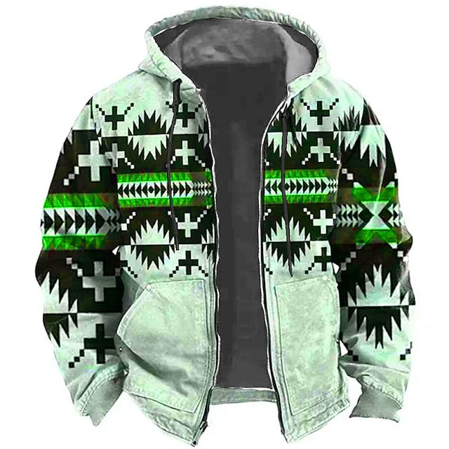 Men's Tribal Graphic Prints Hoodie Hoodies Sweatshirt Zip Hoodie Long Sleeve Hooded Sweatshirt Hooded Sports 3D Print Holiday Vacation Streetwear Blue Green Pocket Print Spring &  Fall Designer