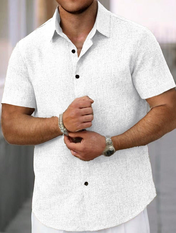Men's Cotton Linen Lapel Short Sleeve Shirt