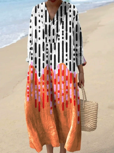 Women's Abstract Pattern Art Print Cotton Dress