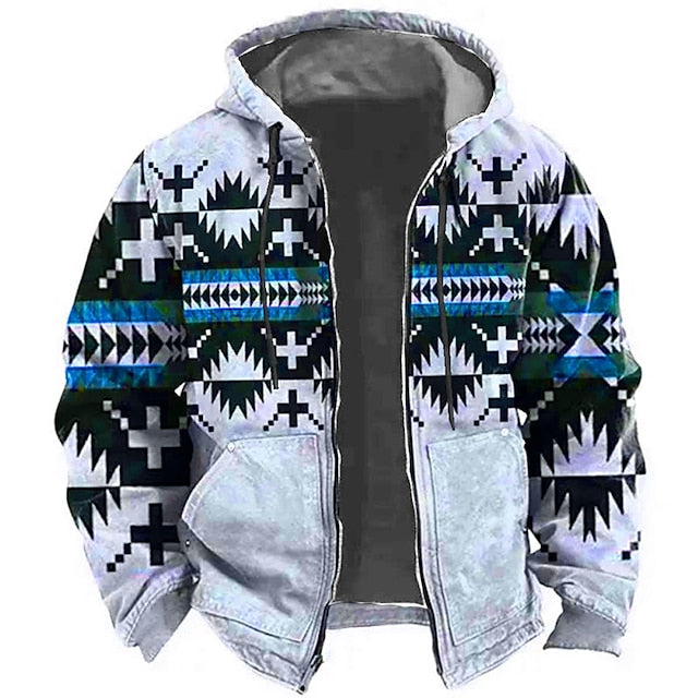 Men's Tribal Graphic Prints Hoodie Hoodies Sweatshirt Zip Hoodie Long Sleeve Hooded Sweatshirt Hooded Sports 3D Print Holiday Vacation Streetwear Blue Green Pocket Print Spring &  Fall Designer