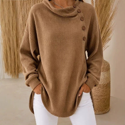 Stylish Asymmetrical Button Waffle Knit Tunic With Side Slit
