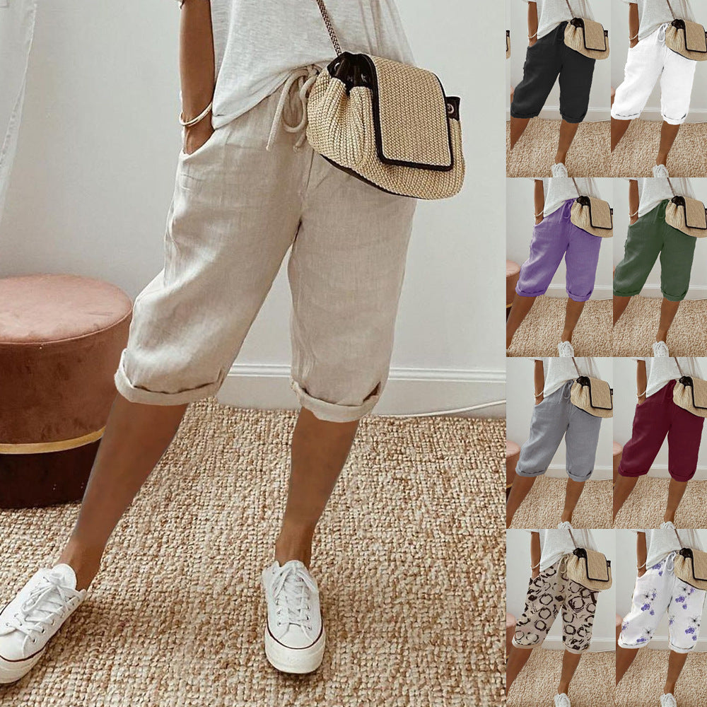Women's Elastic Waist Casual Pants with Flap Pockets