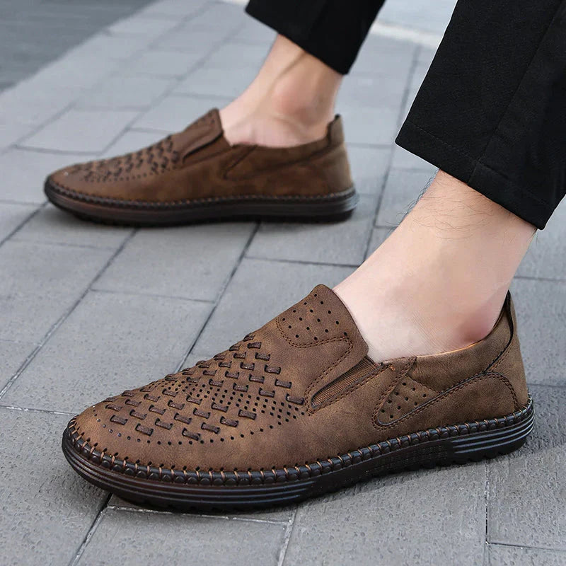 Men's genuine leather lightweight breathable casual orthopedic loafers