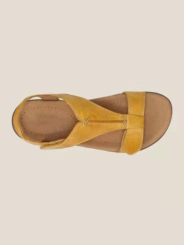 Women's Adjustable Leather Retro Solid Color Casual Portable Sandals