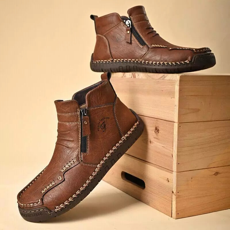 Men's Hand-sewn Cowhide Boots Comfortable Waterproof And Non-slip