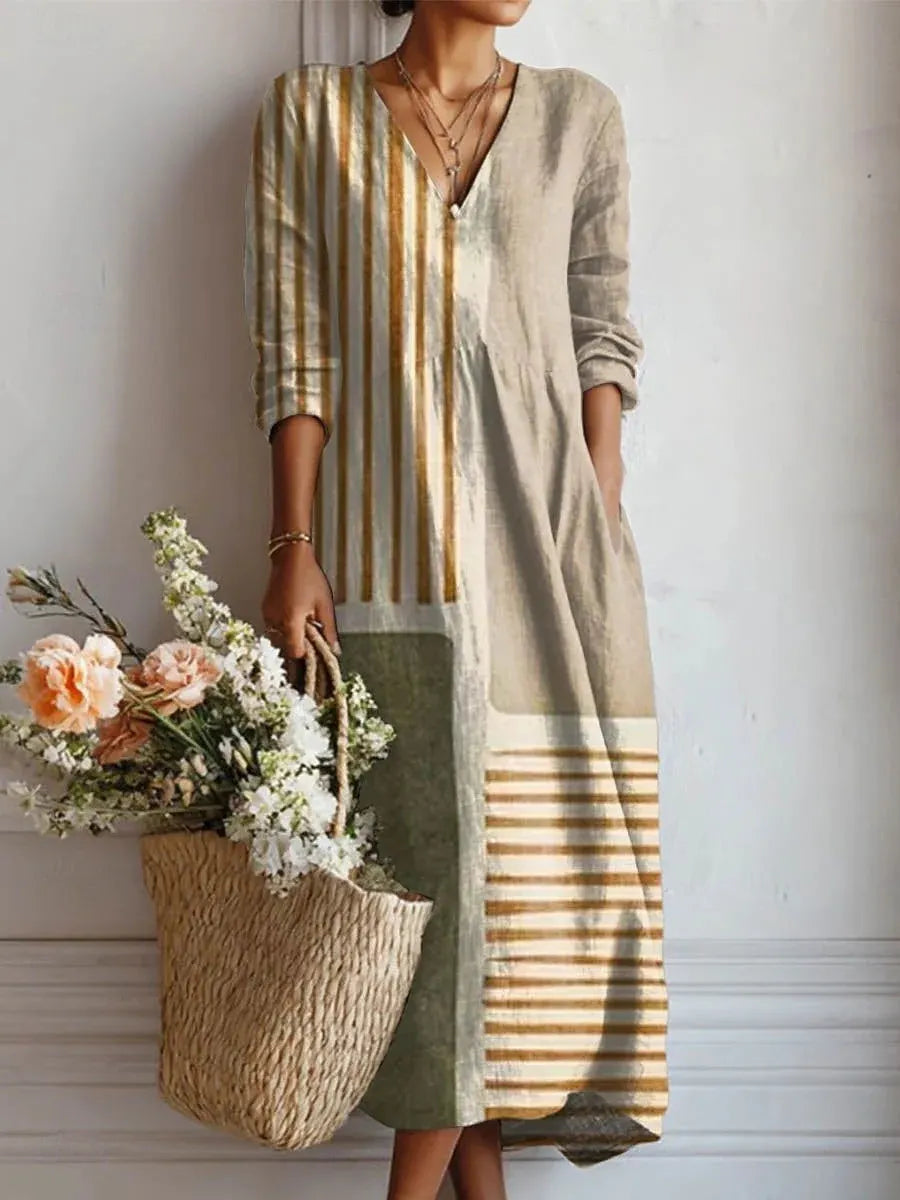 Women's Boho Floral Print Linen Maxi Dress