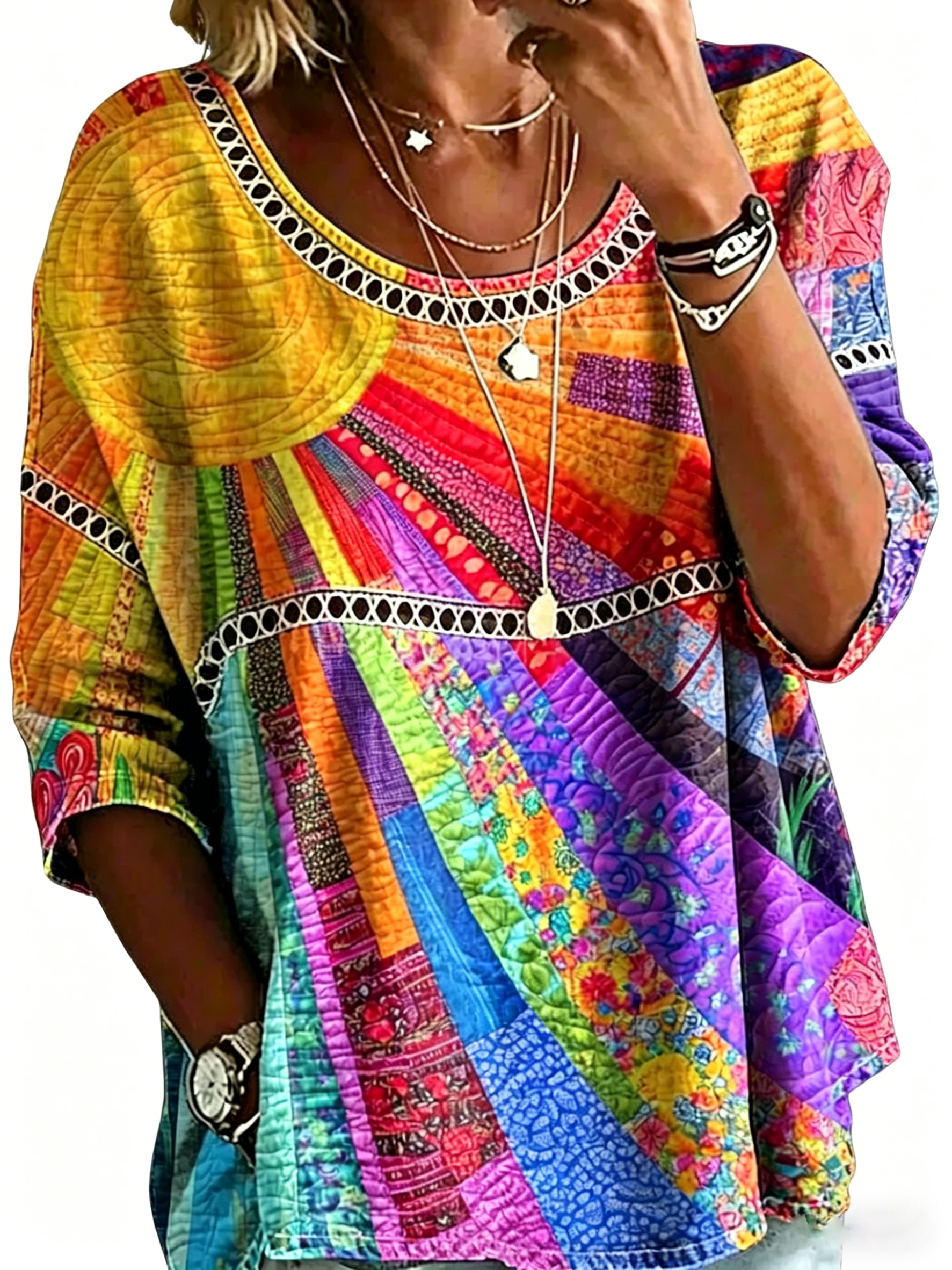 Abstract Print Linen Top | Women's Casual Loose Blouse