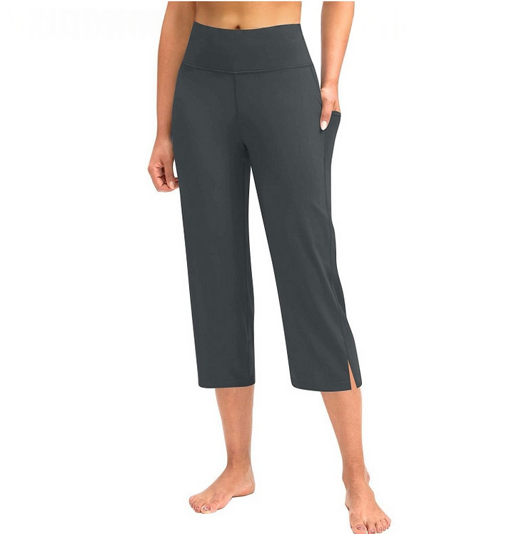 Women's High-Waisted Capri Plain Casual Pants with Pockets