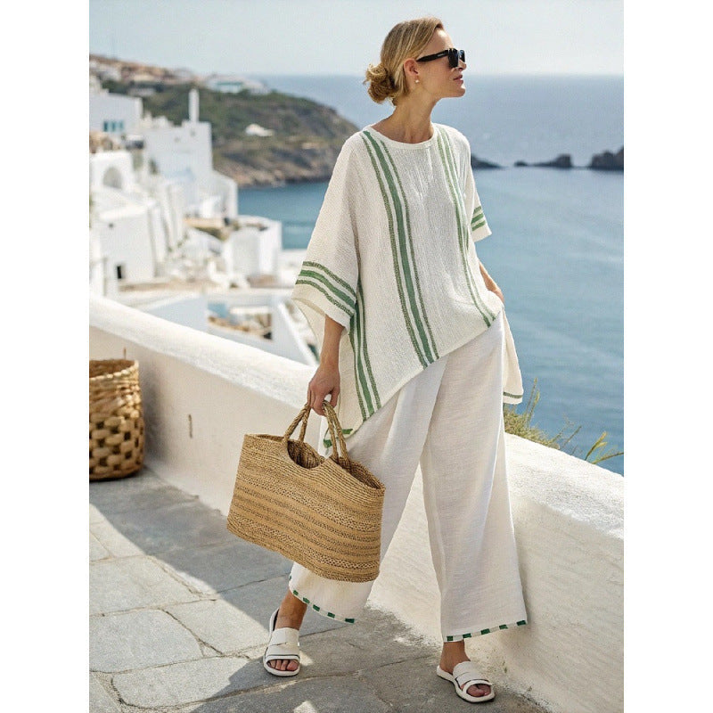 Women's Striped Linen Blend Two-Piece Co-ord Set
