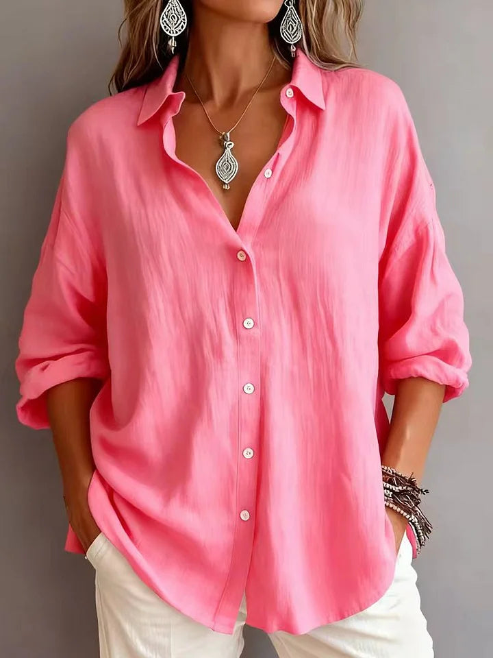 Women's Solid Color Linen Textured Shirt