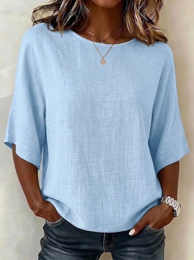 Women's Half Sleeve Blouse Summer White Plain Printing Crew Neck Daily Going Out Vintage Top