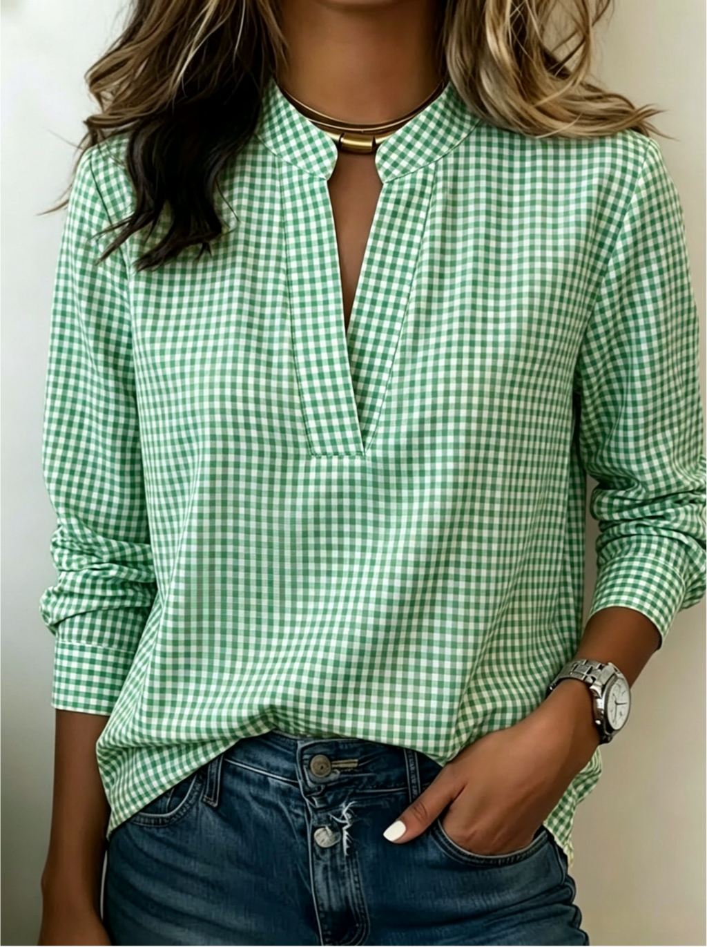 Today 50% Off🔥Women’s Classic Gingham Split V-Neck Blouse