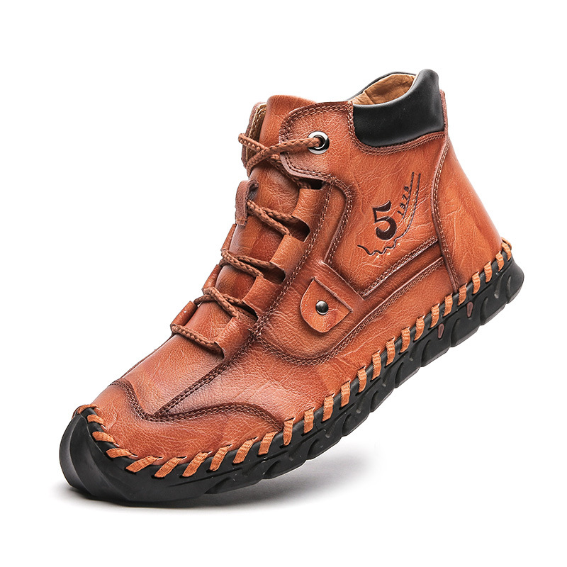 Men's Retro Soft Handmade Mid-cut Tooling Boots Outdoor Shoes