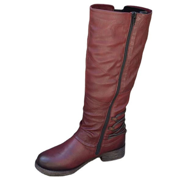 Women's Vintage Leather Zipper High Snow Boots