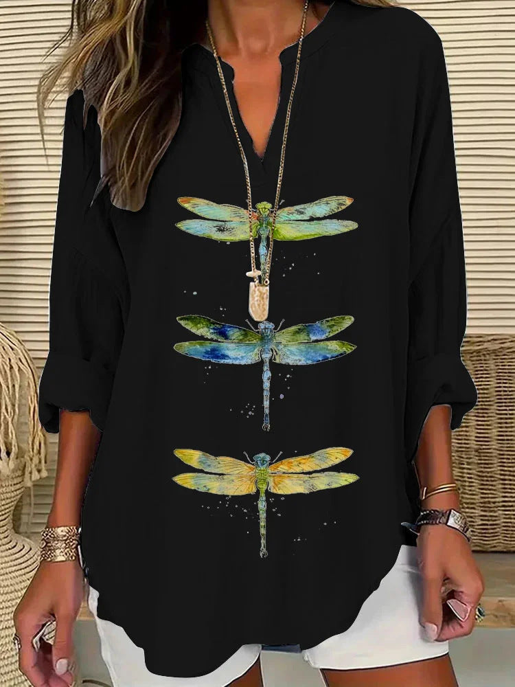 Split V-Neck 3/4 Sleeve Loose Fit Casual Top
