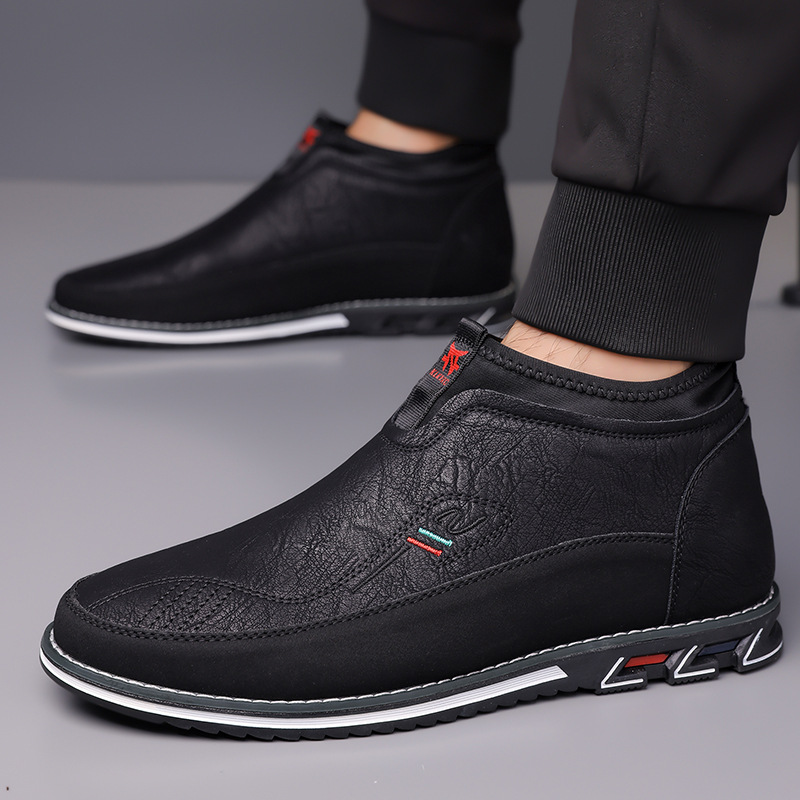 Genuine leather tendon sole non-slip wear-resistant fashionable mid-tube men's boots