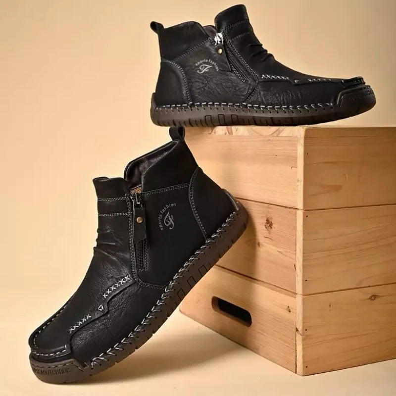 Men's Hand-sewn Cowhide Boots Comfortable Waterproof And Non-slip