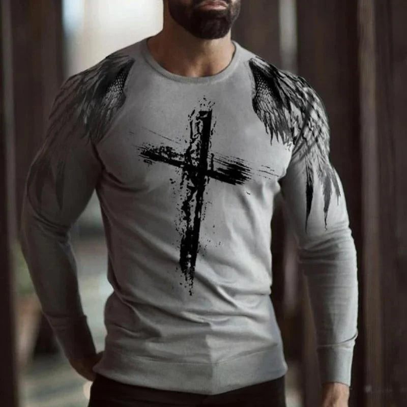 Men's Art Print Long Sleeve Casual T-Shirt