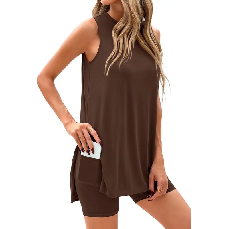 Sleeveless Crewneck Women's 2 Piece Sets Summer Matching Lounge Shorts Set