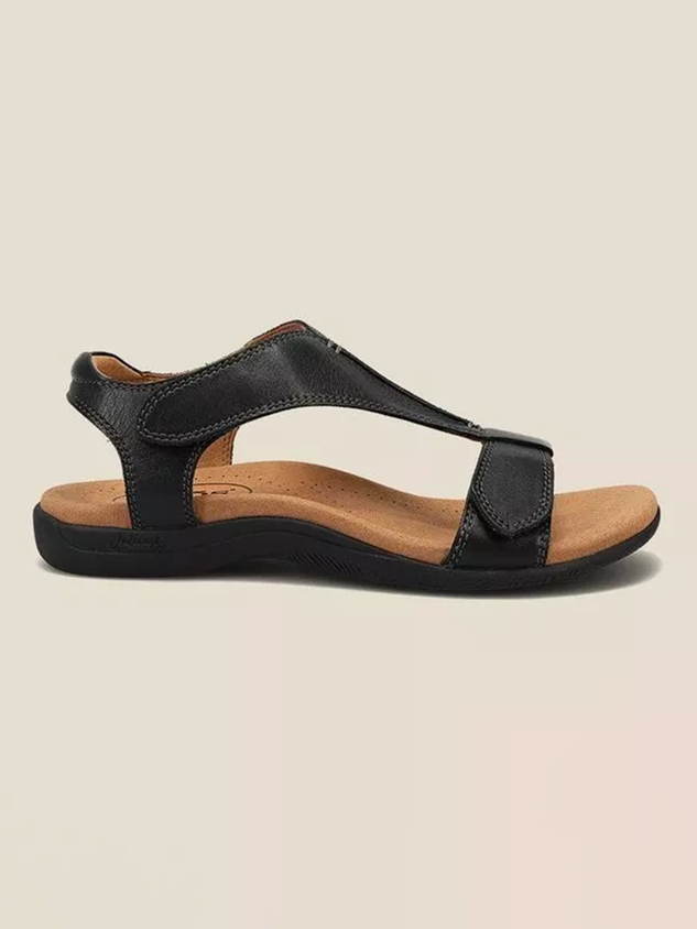 Women's Adjustable Leather Retro Solid Color Casual Portable Sandals