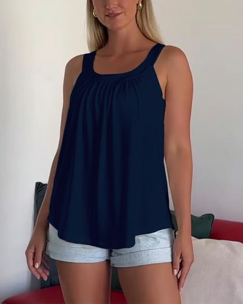 No-Wire Pleated Built-In Bra Tank Top