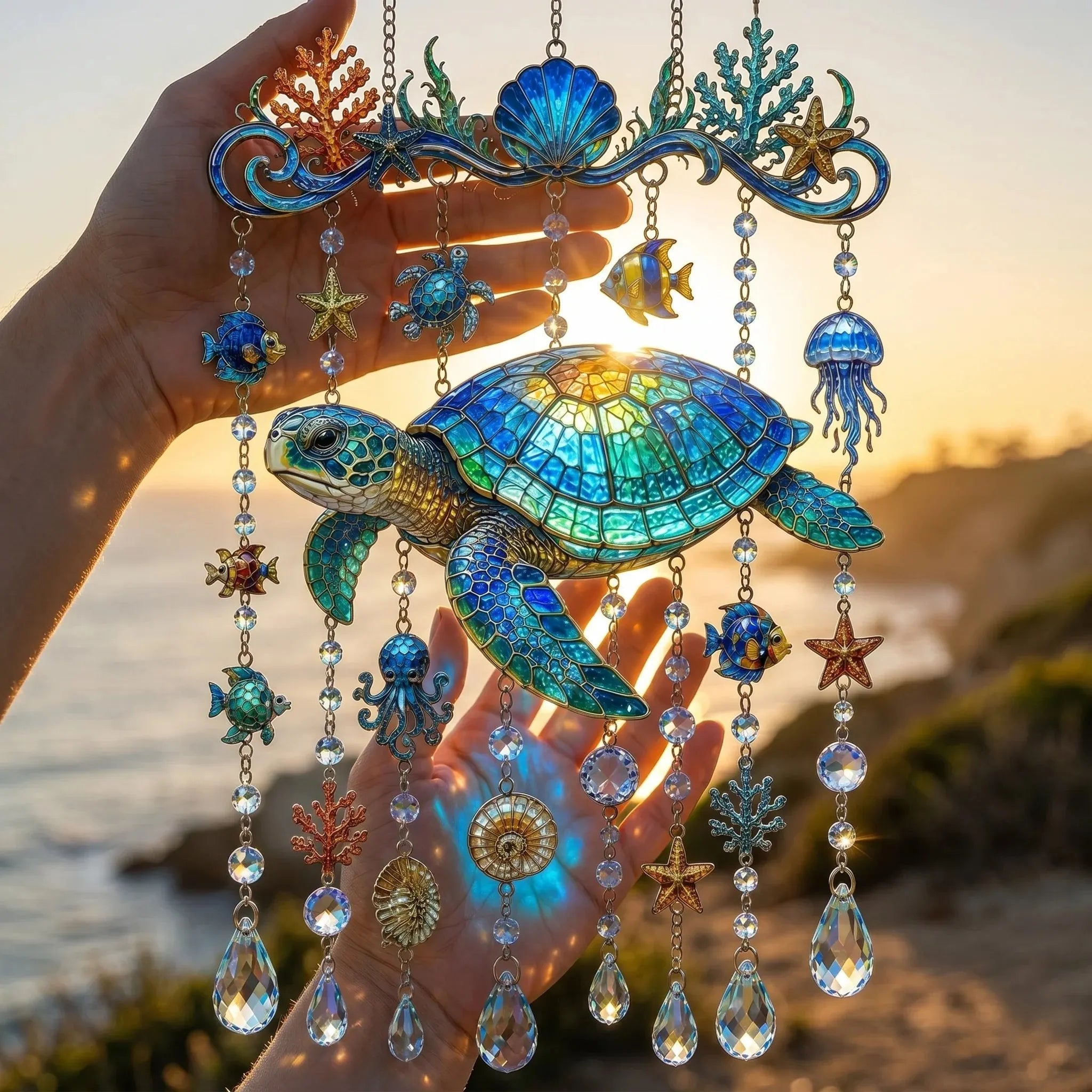 🌊Ocean-Themed Crystal Wind Chime – ✨Bring the Ocean Glow to Your Garden