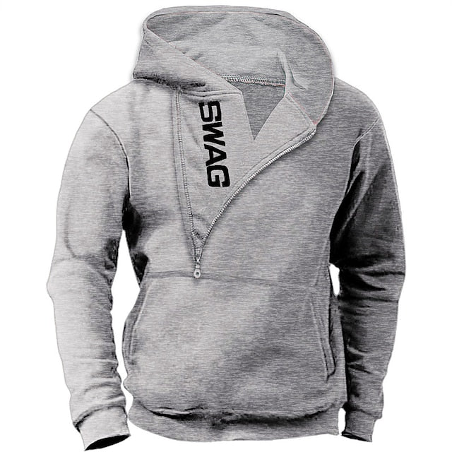 Men's Quarter Zip Hoodie Wine Red Royal Blue Blue Light Grey Hooded Letter Graphic Prints Print Sports & Outdoor Daily Sports Hot Stamping Designer Basic Casual Spring &  Fall Clothing Apparel Hoodies