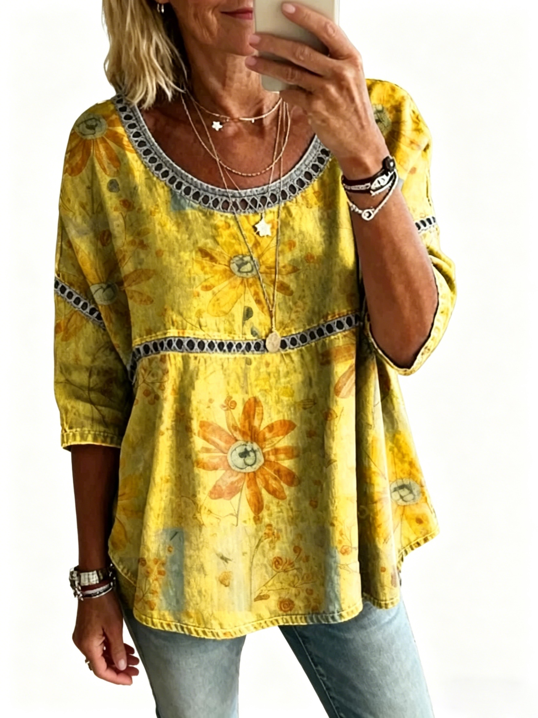 Abstract Print Linen Top | Women's Casual Loose Blouse