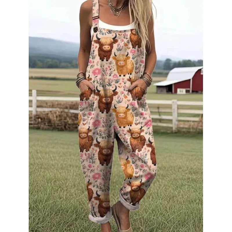 Printed Loose Overalls | Women's Casual Sleeveless Jumpsuit
