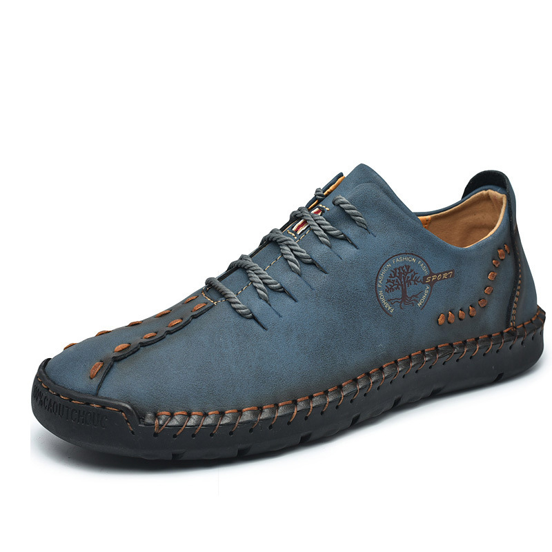 Casual Men's Shoes Large Size Hand-sewn Peas Shoes Business Retro Soft Sole Men's Shoes