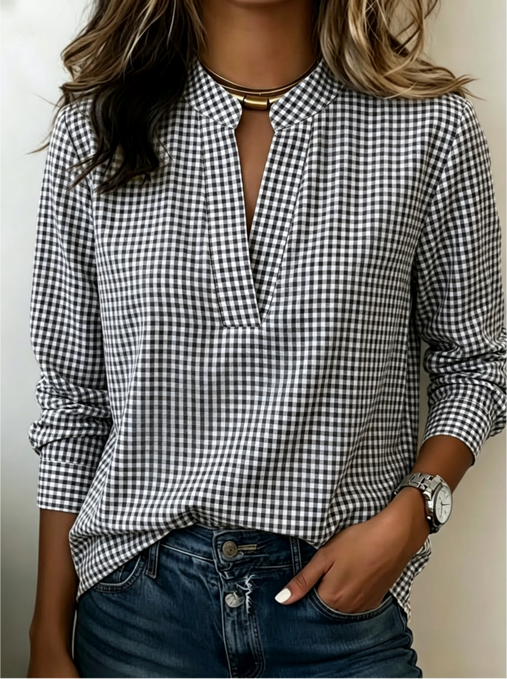Today 50% Off🔥Women’s Classic Gingham Split V-Neck Blouse