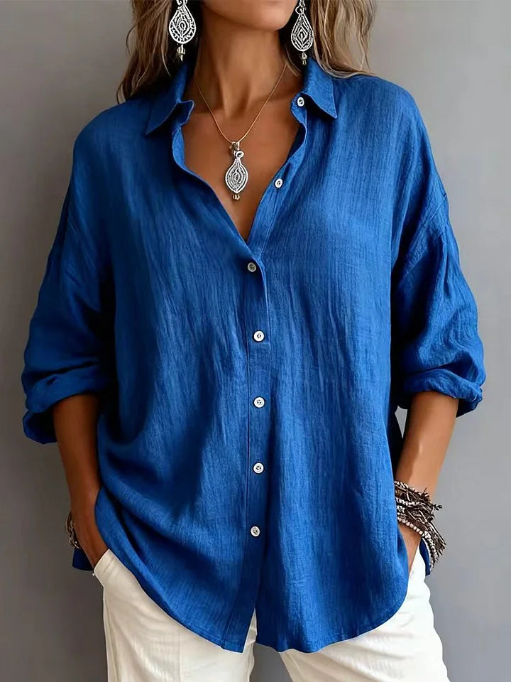 Women's Solid Color Linen Textured Shirt