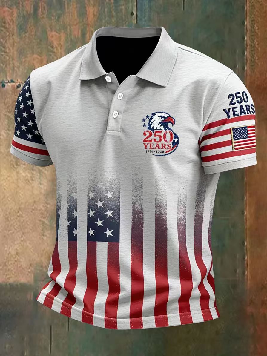 Men's American 250th Anniversary Print Casual Polo Shirt