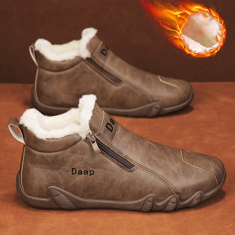 Men's velvet solid color zipper outdoor casual shoes