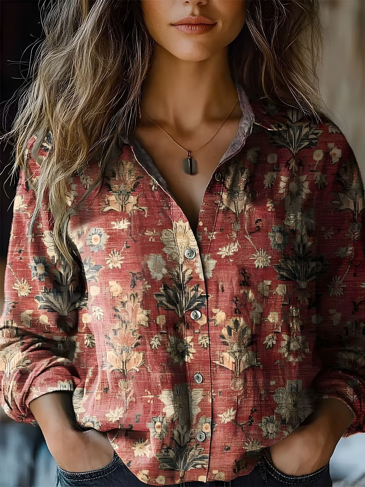 Retro Printed Long-sleeved Casual Shirt