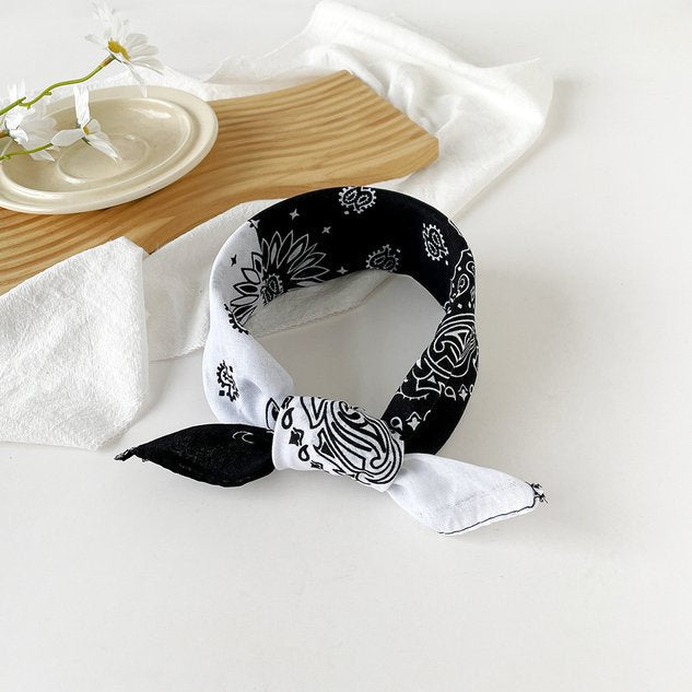 European and American hip-hop silk scarf for women 50cm cotton and linen small square scarf new style niche personality cashew print headscarf waist scarf
