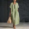 Women's V-Neck Striped Linen Dress