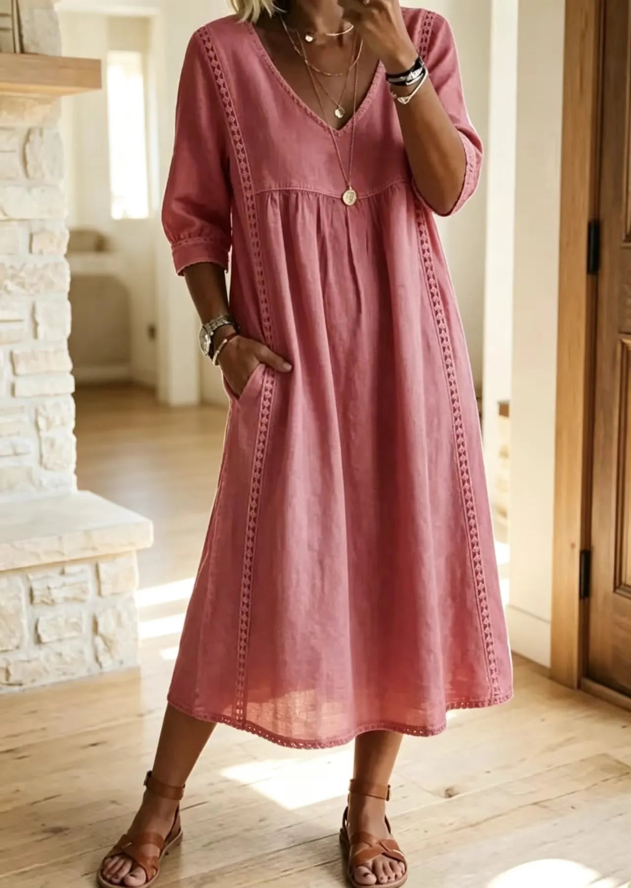 Boho Oversized Linen Midi Dress