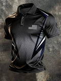 Men's Retro Patriot Color Block Polo Collar Short Sleeve