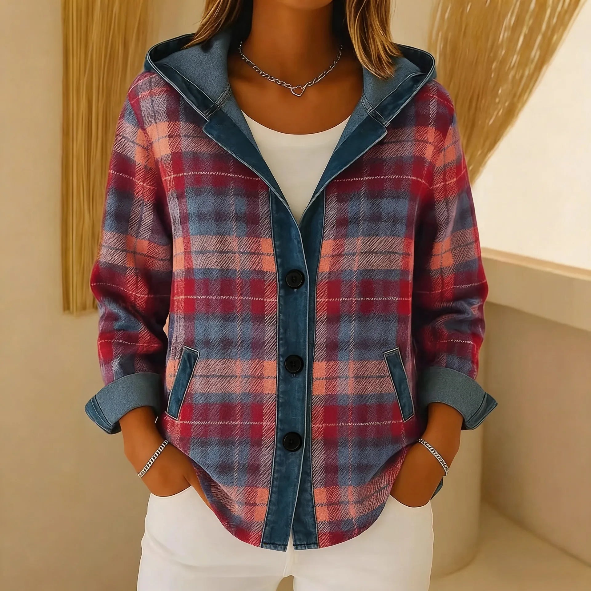 Women’s Plaid Denim Hoodie