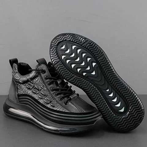 Mens Crocodile Print Genuine Leather Non-slip Arch Support Casual Sneakers
