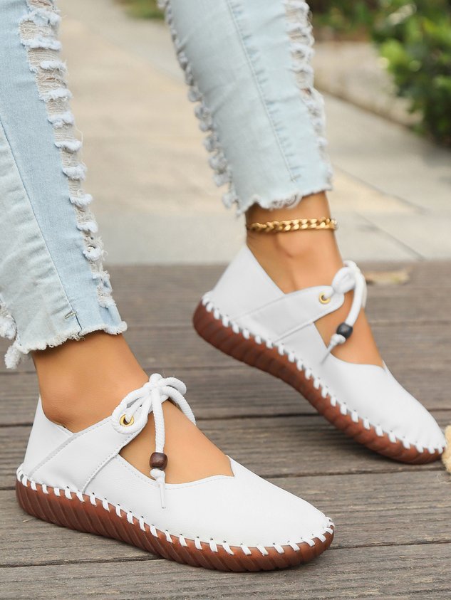 Vintage British Round Toe Women's PU Leather Shoes